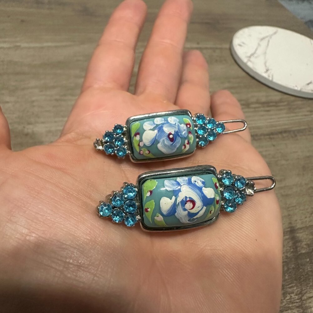 EUC Vintage Hairclip Set Blue Green & White - Picture 5 of 9